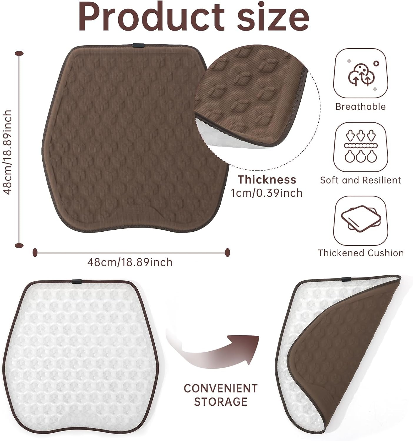 3D Honeycomb Gel Seat Cushion for Office Chair & Car Seat, 48X48Cm Cooling Pressure Relief Cushion with Breathable Support for Wheelchair Bench and Home Use