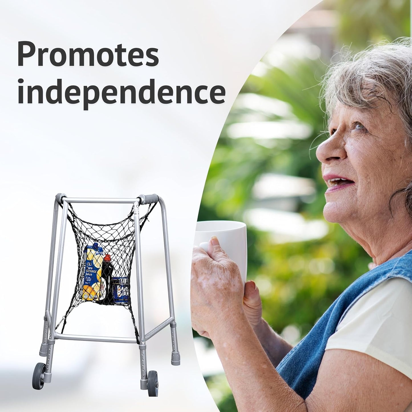 Net Bag for Walking Frames and Rollers, Large Easy Clip on Carrying Bag Attachment for Walkers, Mobility Aid for Elderly, Disabled and Handicapped Users
