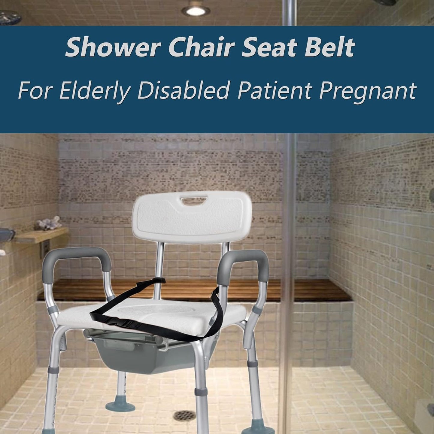 Elderly Shower Chair Seat Anti-Slip Belt, Bath Bench Buckle Strap Nursing Care Supplies for Disabled Bedridden Patient (1.5"W, Black)