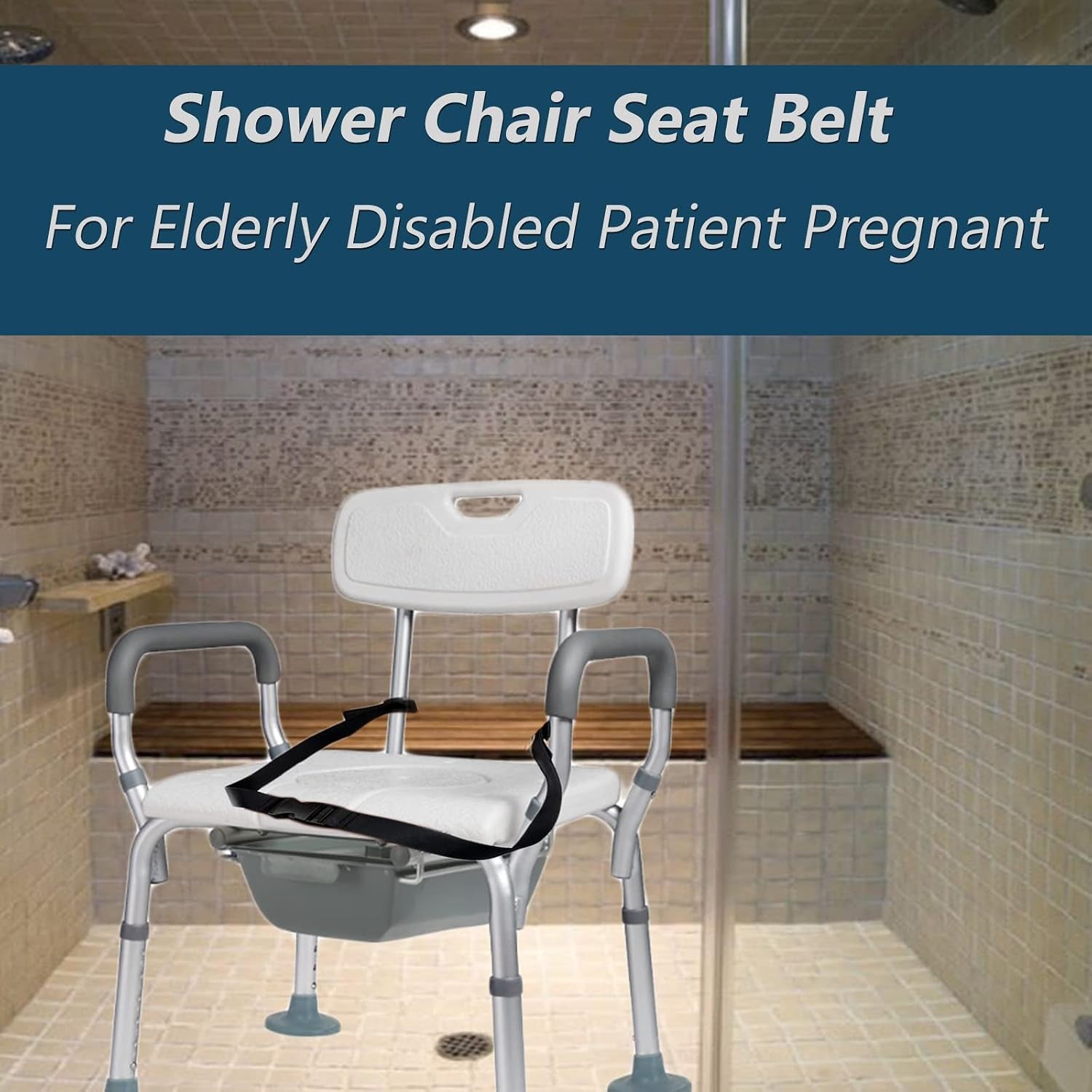 Elderly Shower Chair Seat Anti-Slip Belt, Bath Bench Buckle Strap Nursing Care Supplies for Disabled Bedridden Patient (1.5"W, Black)