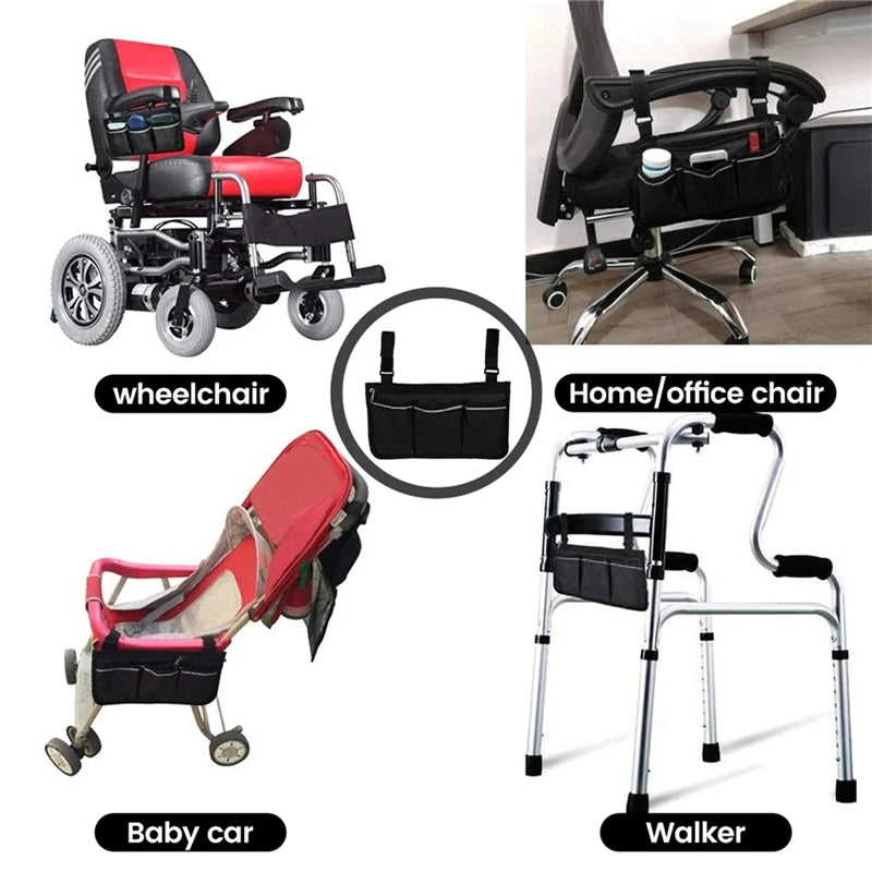 Wheelchair Bag Waterproof Pouch with Secure Reflective Strip Large Capacity Walker Storage Multifunctional