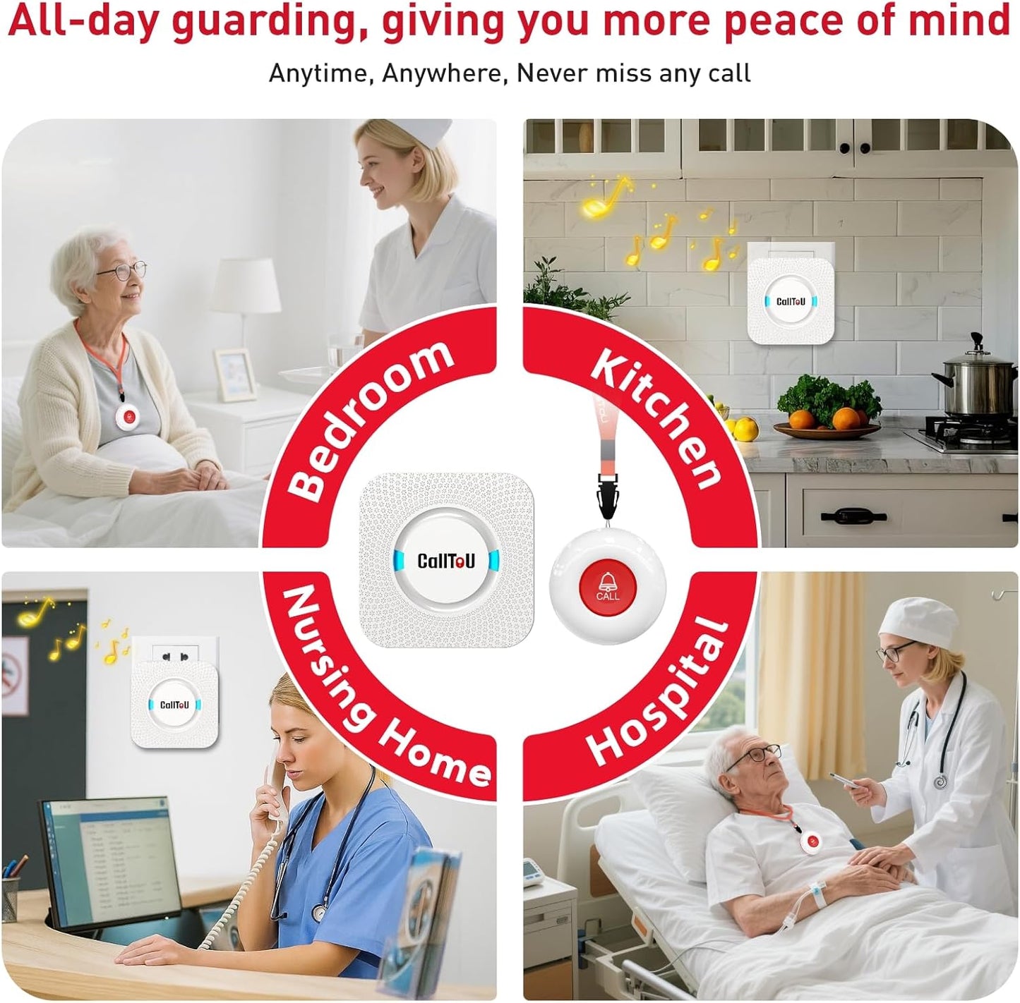 Wireless Personal Alarms for Elderly Call Button Panic Alarm 500Ft Nurse Call Bell Patient SOS System for Home/Personal Caregiver Pager with 1 UK Plug-In Receiver 2 Waterproof Buttons