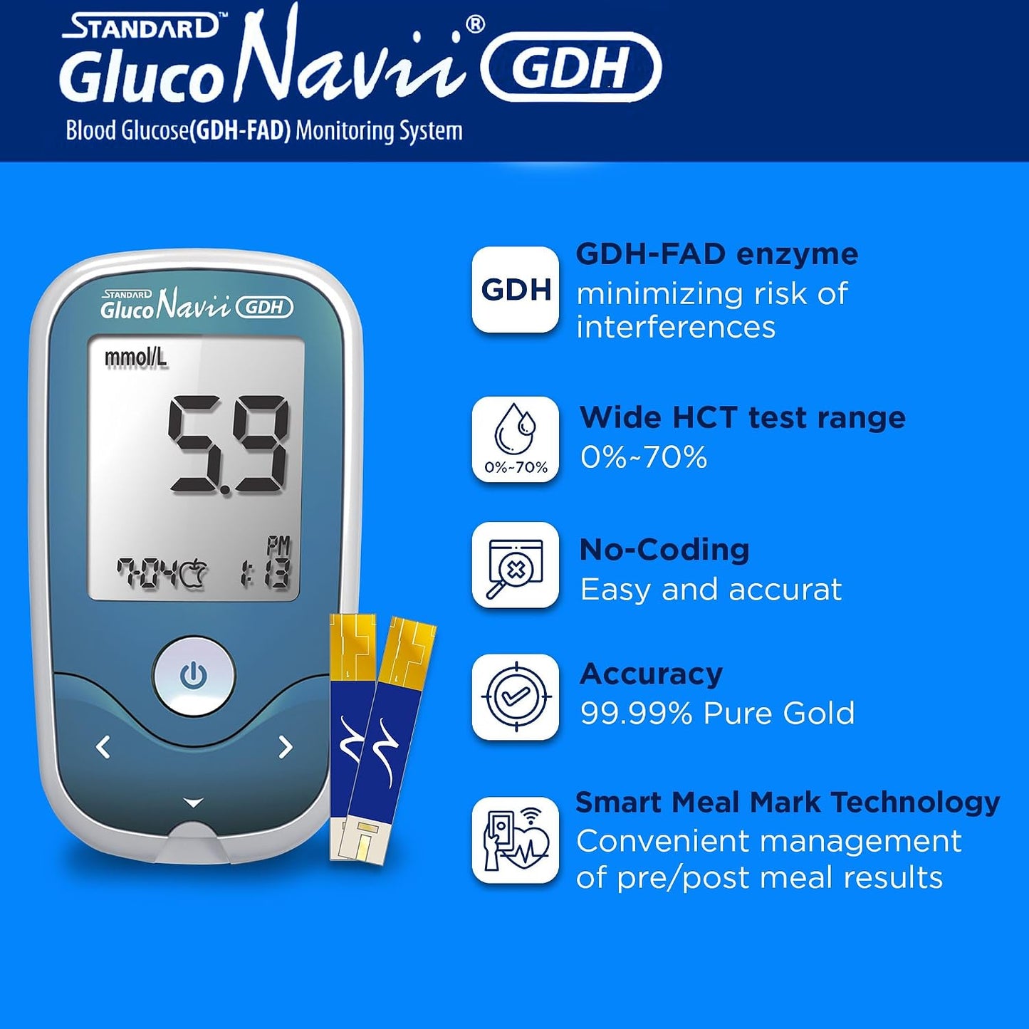 Gluconavii Blood Glucose Monitor Kit | Blood Sugar Monitor with Test Strips & Lancets | Diabetes Testing Kit | Blood Glucose Monitoring System for Home & Travel Use