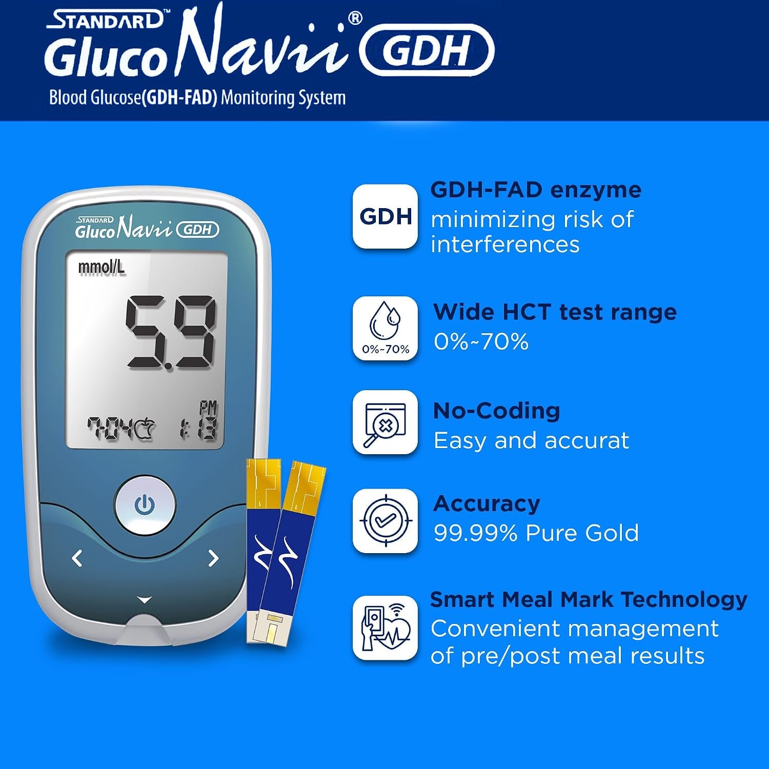Gluconavii Blood Glucose Monitor Kit | Blood Sugar Monitor with Test Strips & Lancets | Diabetes Testing Kit | Blood Glucose Monitoring System for Home & Travel Use