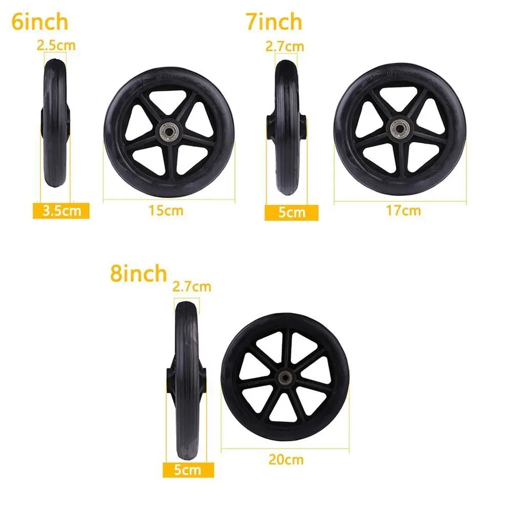Heavy-Duty Flexible Solid Tire Replacement Wheels for Wheelchairs - Available in 6, 7, and 8 Inches