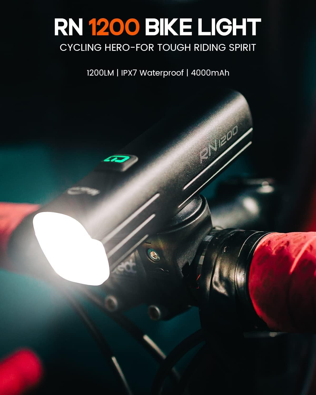 Front Light,Rn 1200 Lumens Powerful LED TYPE-C Rechargeable Bicycle Lights,Ipx 7 Waterproof MTB Mountain Bicycle Headlight,7 Light Modes Fits All Bicycles