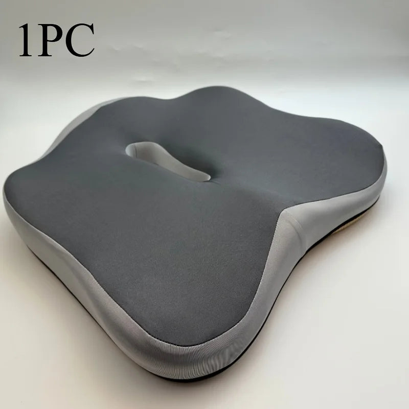 1Pc Ergonomic Seat Cushion - 3-Zone Memory Foam Support, Tructured Base, Light Green/Grey for Office/Car/Wheelchair Use