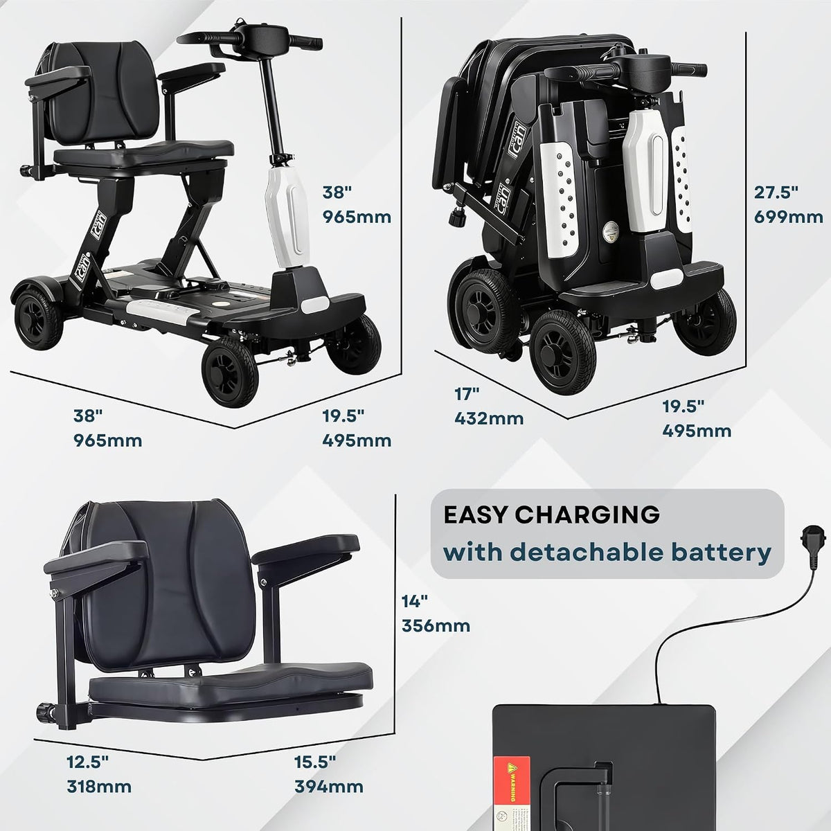 Easyfold X-12 2026 Automatic Folding Mobility Scooter – Lightweight 22Kg and Battery, Automatic Fold, Long Range, LED Display – Portable Mobility Scooter, Class 2, UK Regulated (White)