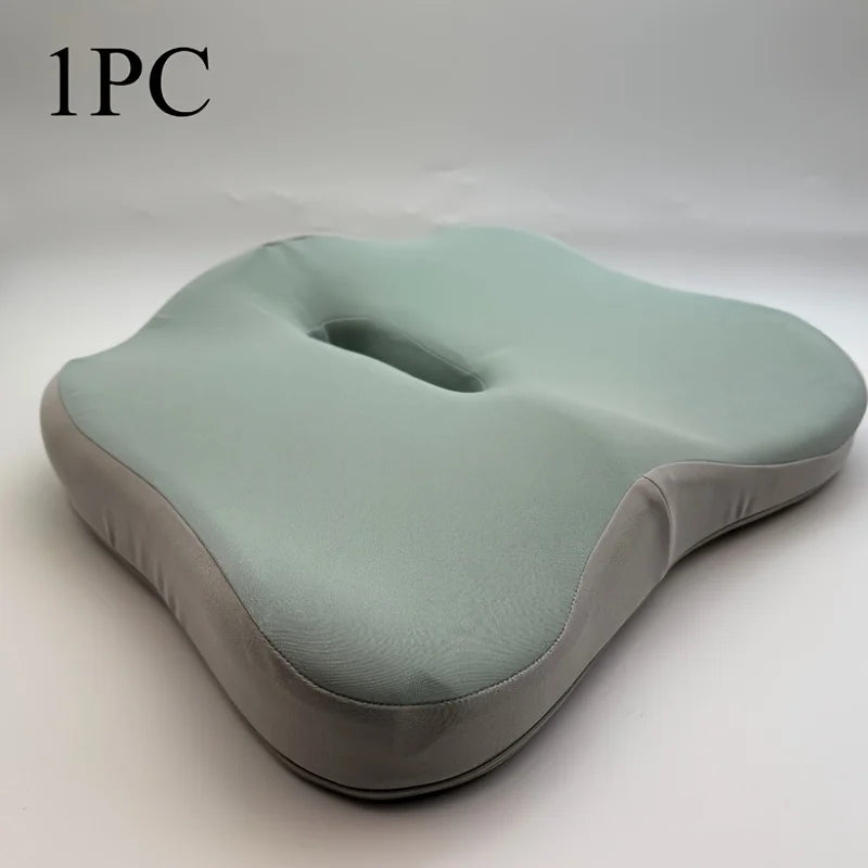 1Pc Ergonomic Seat Cushion - 3-Zone Memory Foam Support, Tructured Base, Light Green/Grey for Office/Car/Wheelchair Use