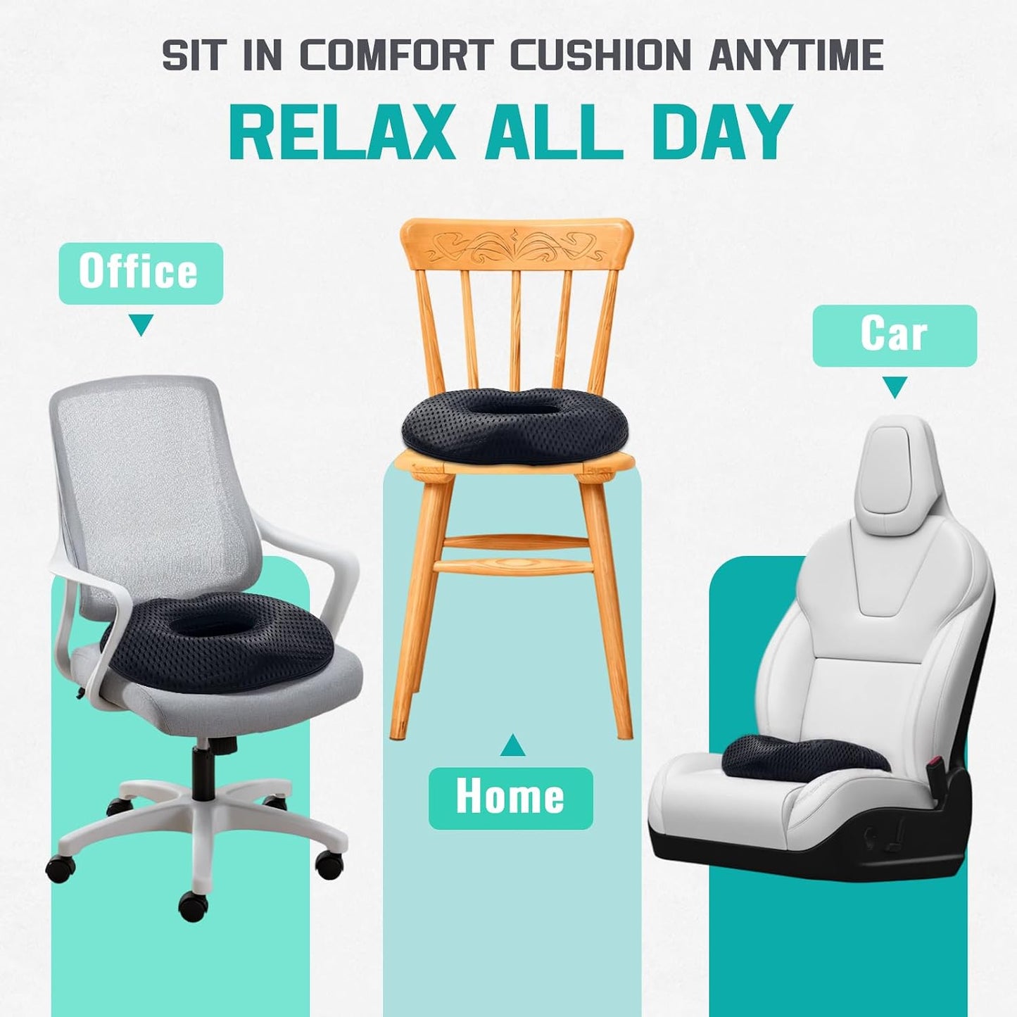 Donut Cushion & Coccyx Pillow for Tailbone Pain Relief with Large Airflow Hole, Dual U-Shape & Thigh Slope, Memory Foam Seat Cushion for Hemorrhoids, Postpartum – Office, Car, Wheelchair