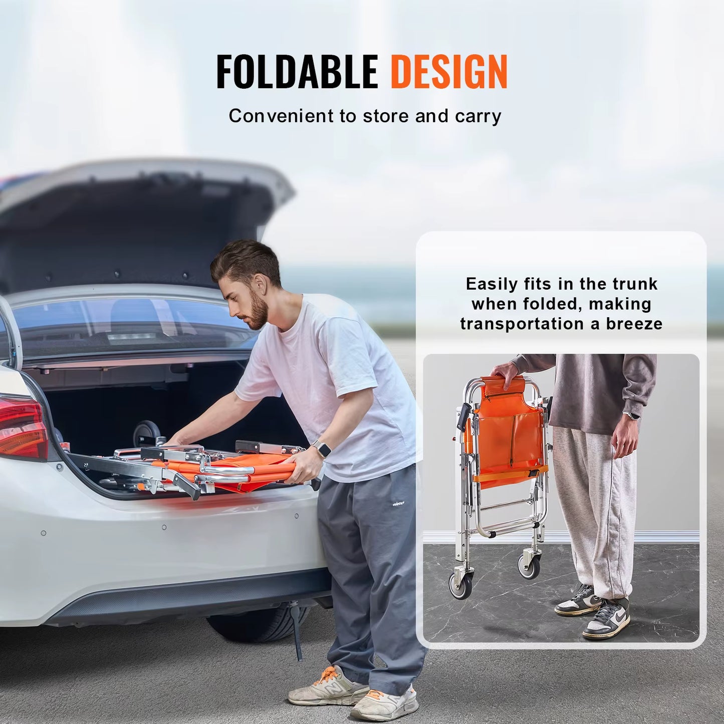 350Lbs EMS Stair Climbing Chair Foldable Stair Wheelchair Ambulance Firefighter Evacuation Use for Elderly Disabled