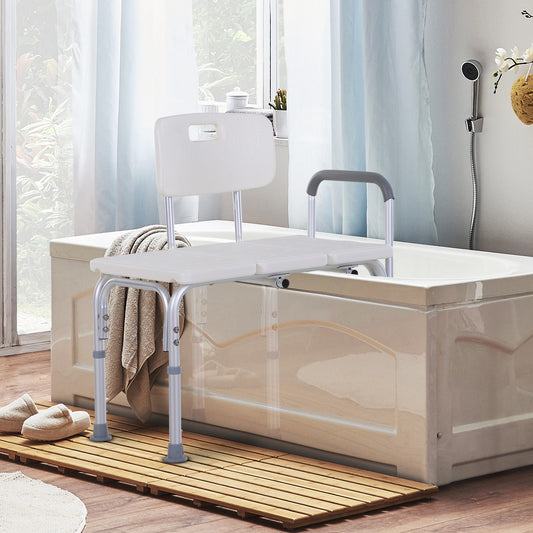 Non Slip Bath Transfer Bench for Elderly with Adjustable Height 300Lbs Capacity