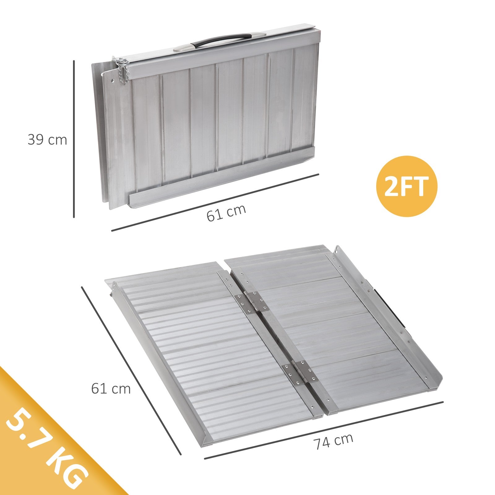 HOMCOM 2Ft Aluminium Folding Wheelchair Ramp Equipment Mobility Suitcase