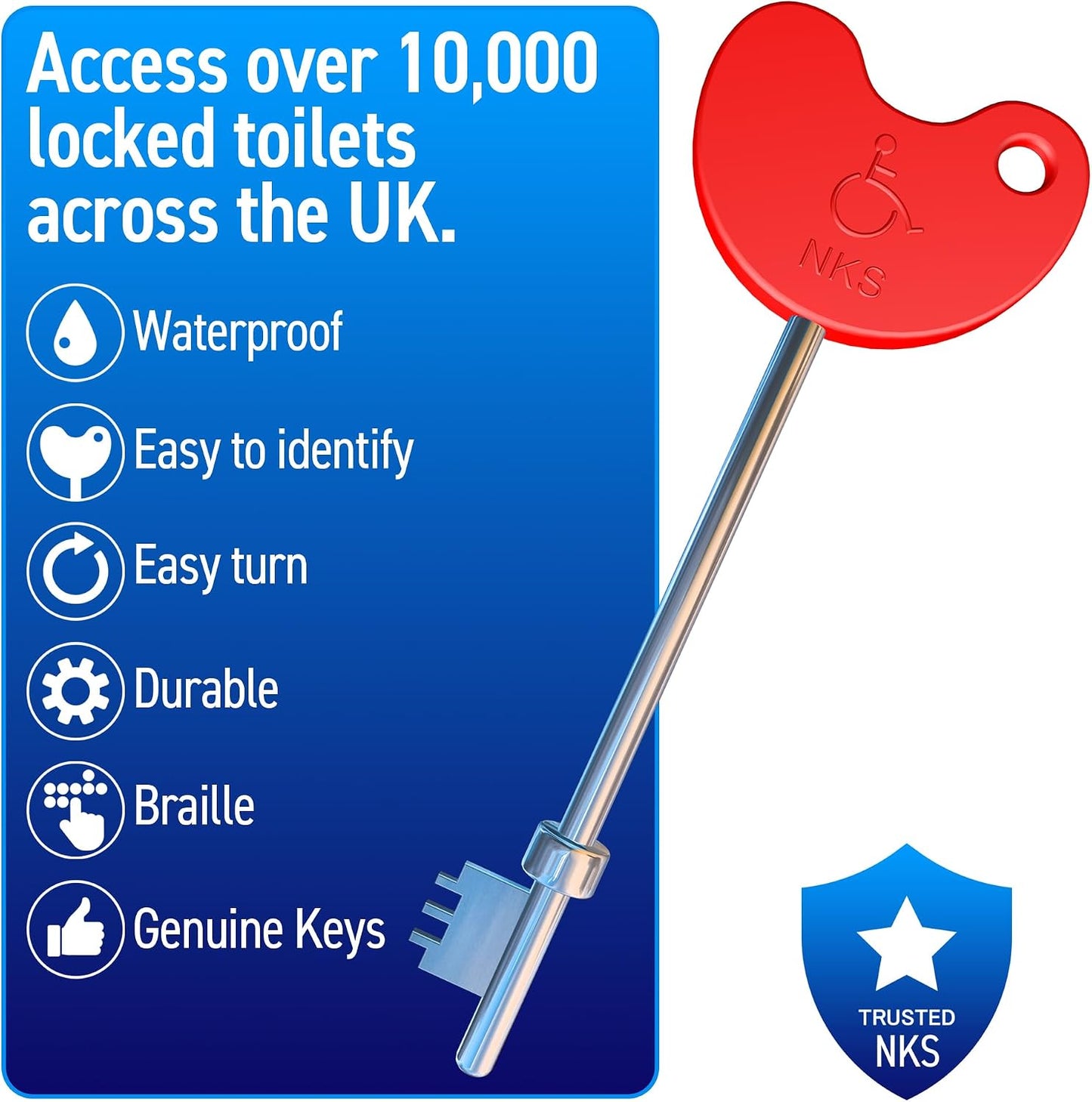 NKS Radar Key with Easy Grip for Disabled Access | Red Plastic Head with Braille, Steel Key – Unlocks 10000+ Secure Toilets across UK