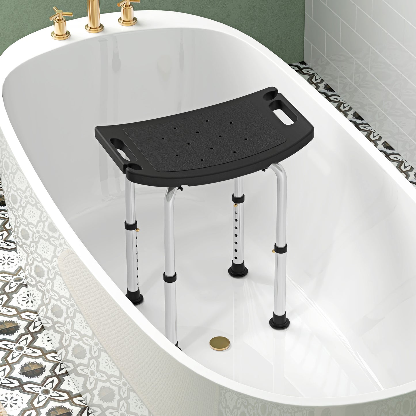 Height Adjustable Shower Stool W/ Non-Slip Foot Pads for Elderly Disabled
