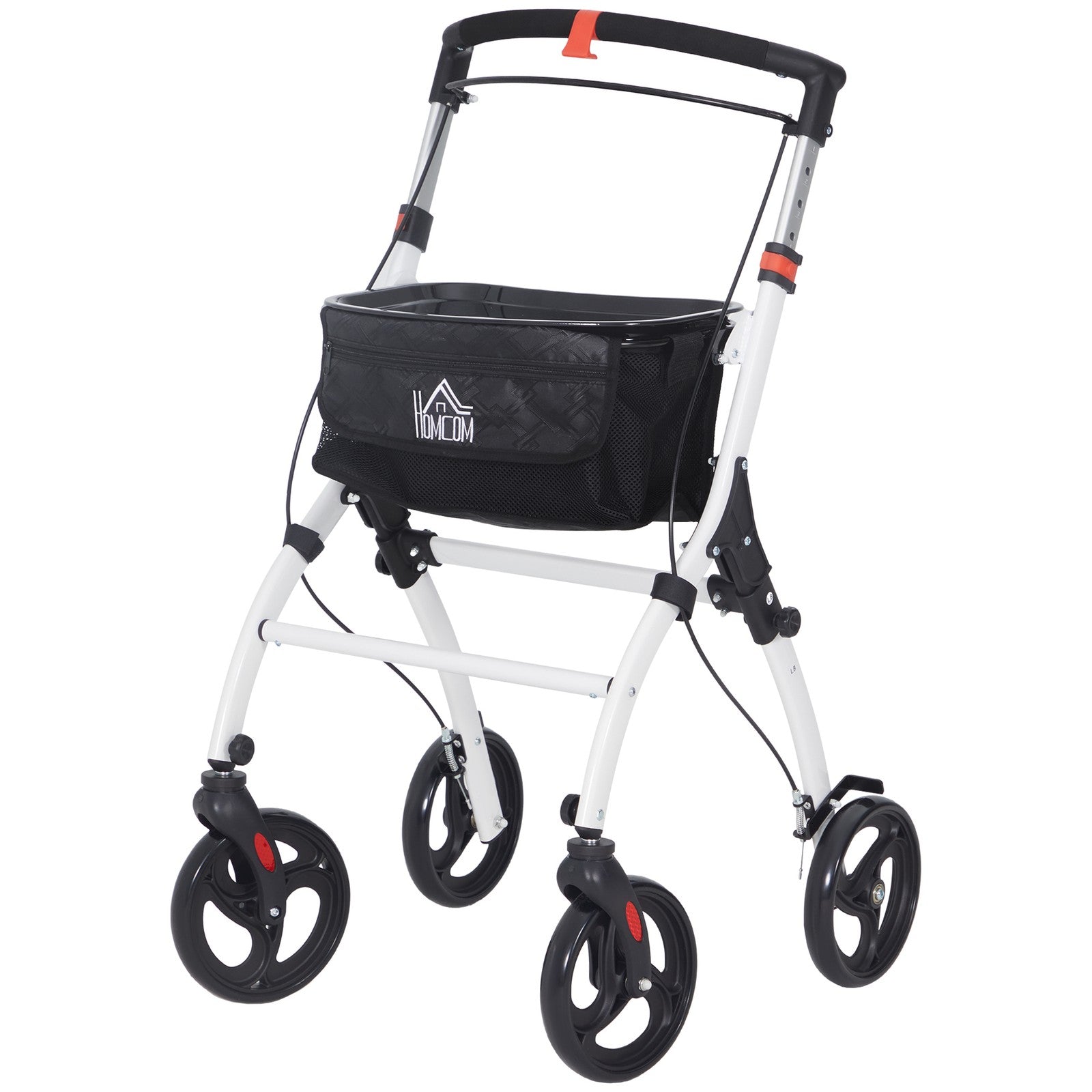 Folding Rollator Walker with Bag, Tray, Adjustable Height, for Seniors, White
