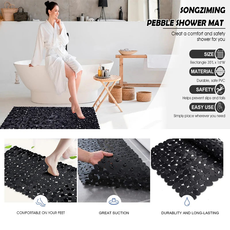 Non-Slip PVC Bathroom Mat with Suction Cups for Safety Waterproof Slip-Resistant Bathroom Floor Shower Mats Bathtub beside Mat