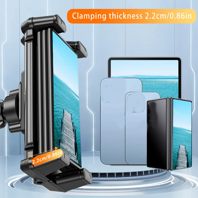 Phone and Tablet Holder for Treadmill/Spin Bike/Stroller/Wheelchair/Golf Cart/Poles/Music Stand/Stationary Bike