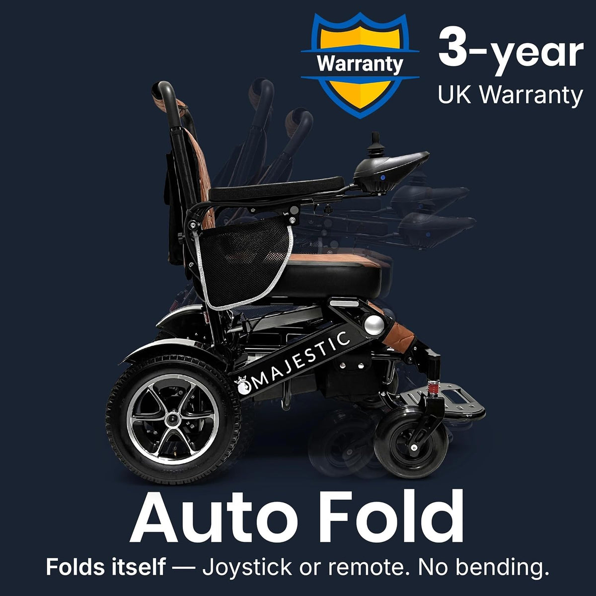 Electric Wheelchair for Adults with One Button Auto Fold, 27 Miles Battery Range, Only 25 Kg Wheel Chair, 160 Kg Weight Capacity, Car Boot Friendly, 45 Cm Seat, All Terrain, IQ-7000 by Majestic