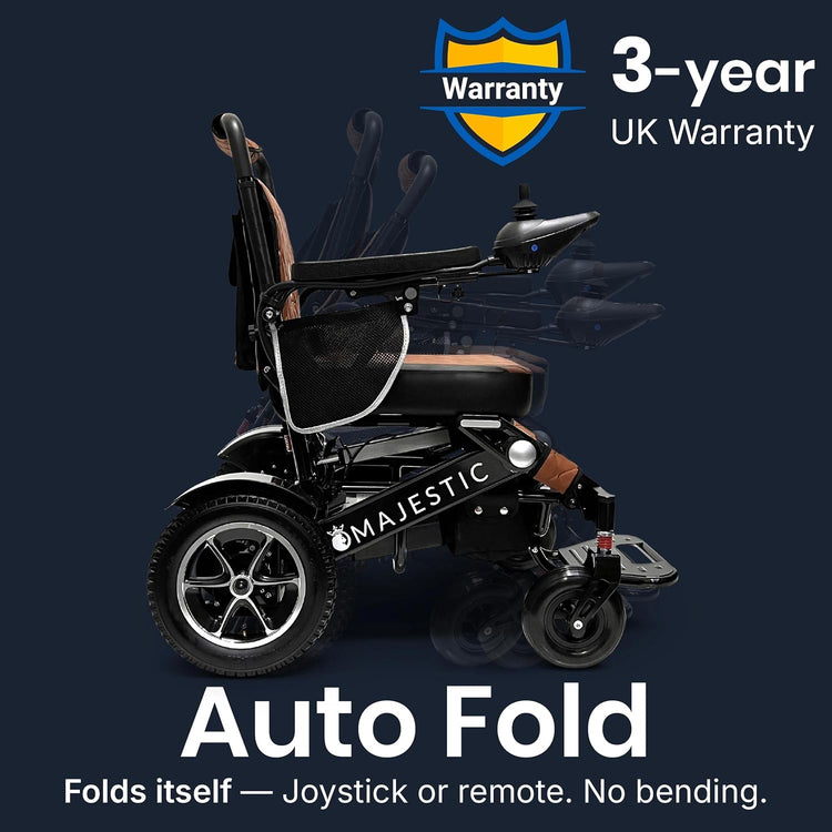 Electric Wheelchair for Adults with One Button Auto Fold, 27 Miles Battery Range, Only 25 Kg Wheel Chair, 160 Kg Weight Capacity, Car Boot Friendly, 45 Cm Seat, All Terrain, IQ-7000 by Majestic