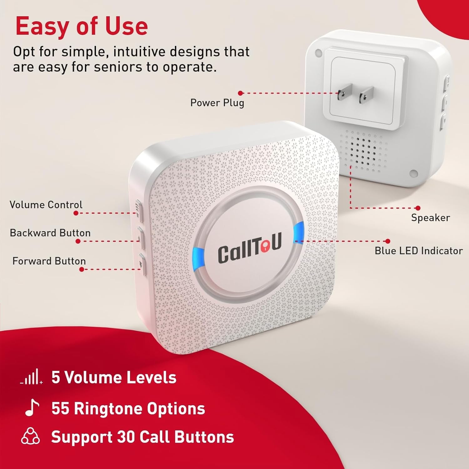 Wireless Personal Alarms for Elderly Call Button Panic Alarm 500Ft Nurse Call Bell Patient SOS System for Home/Personal Caregiver Pager with 1 UK Plug-In Receiver 2 Waterproof Buttons