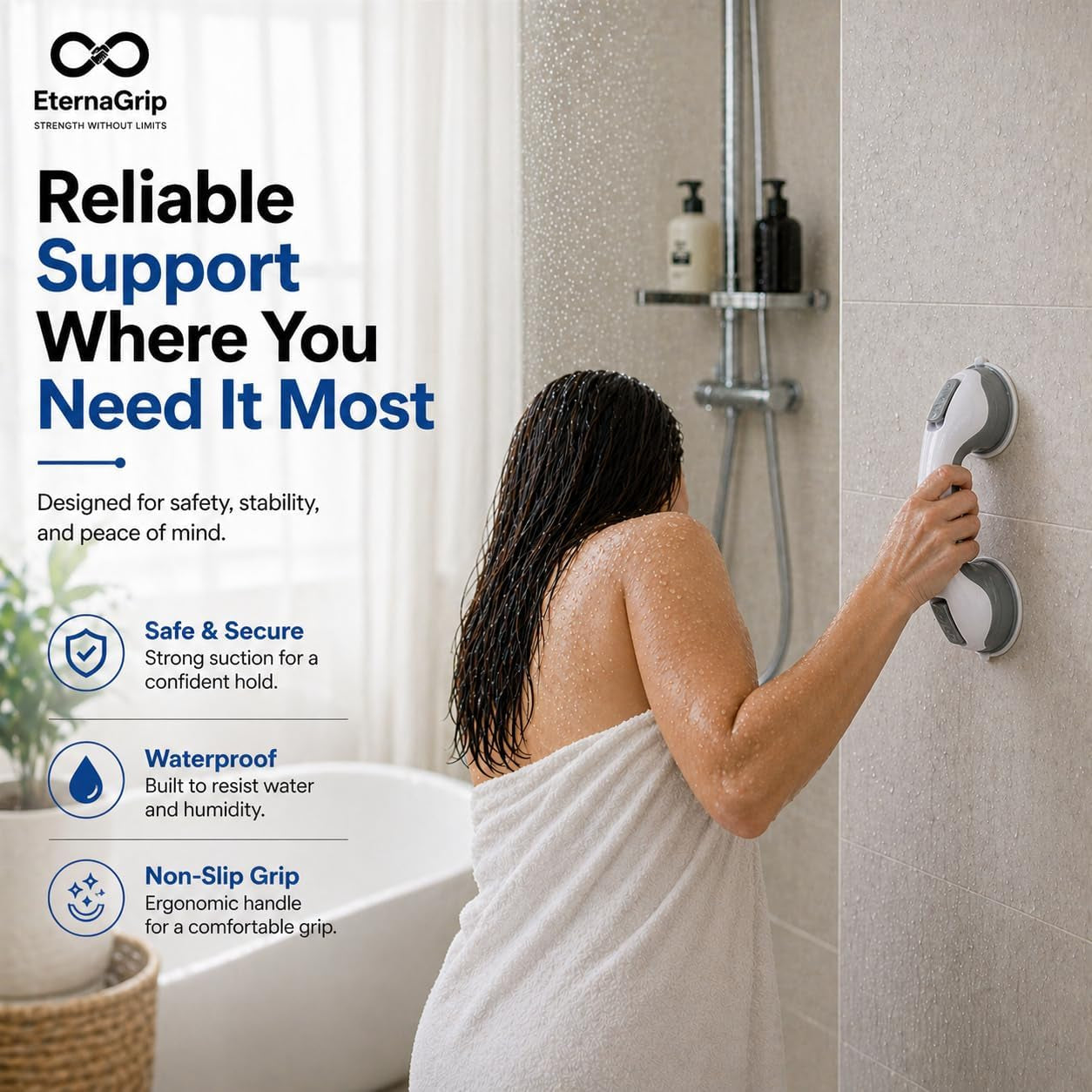 Suction Grab Rails for Bathroom – Shower Handle for Elderly, Strong Locking Suction Shower Grab Rail, Bathroom Safety Hand Rail, Portable Bath Handle for Shower & Bathroom Support