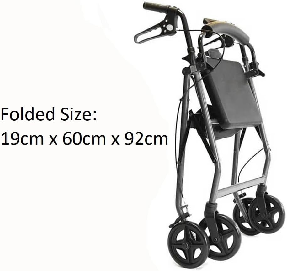 Ultra Lightweight Folding Rollator Wheeled Walker Walking Frame with Brakes, Seat and Bag - Only 5.8Kg, 15Cm Wheels - Choice of Colours (Silver)