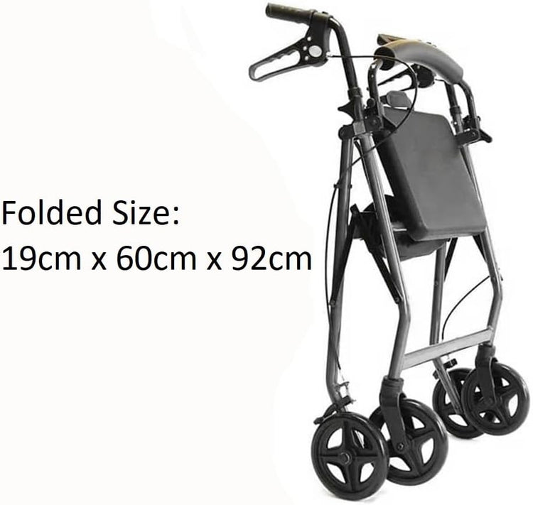 Ultra Lightweight Folding Rollator Wheeled Walker Walking Frame with Brakes, Seat and Bag - Only 5.8Kg, 15Cm Wheels - Choice of Colours (Silver)