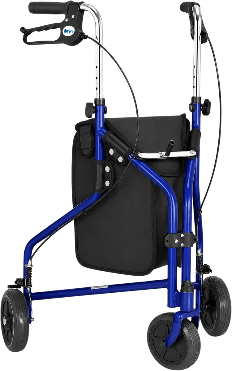 Tri Wheel Folding Walker, Height Adjustable, Blue