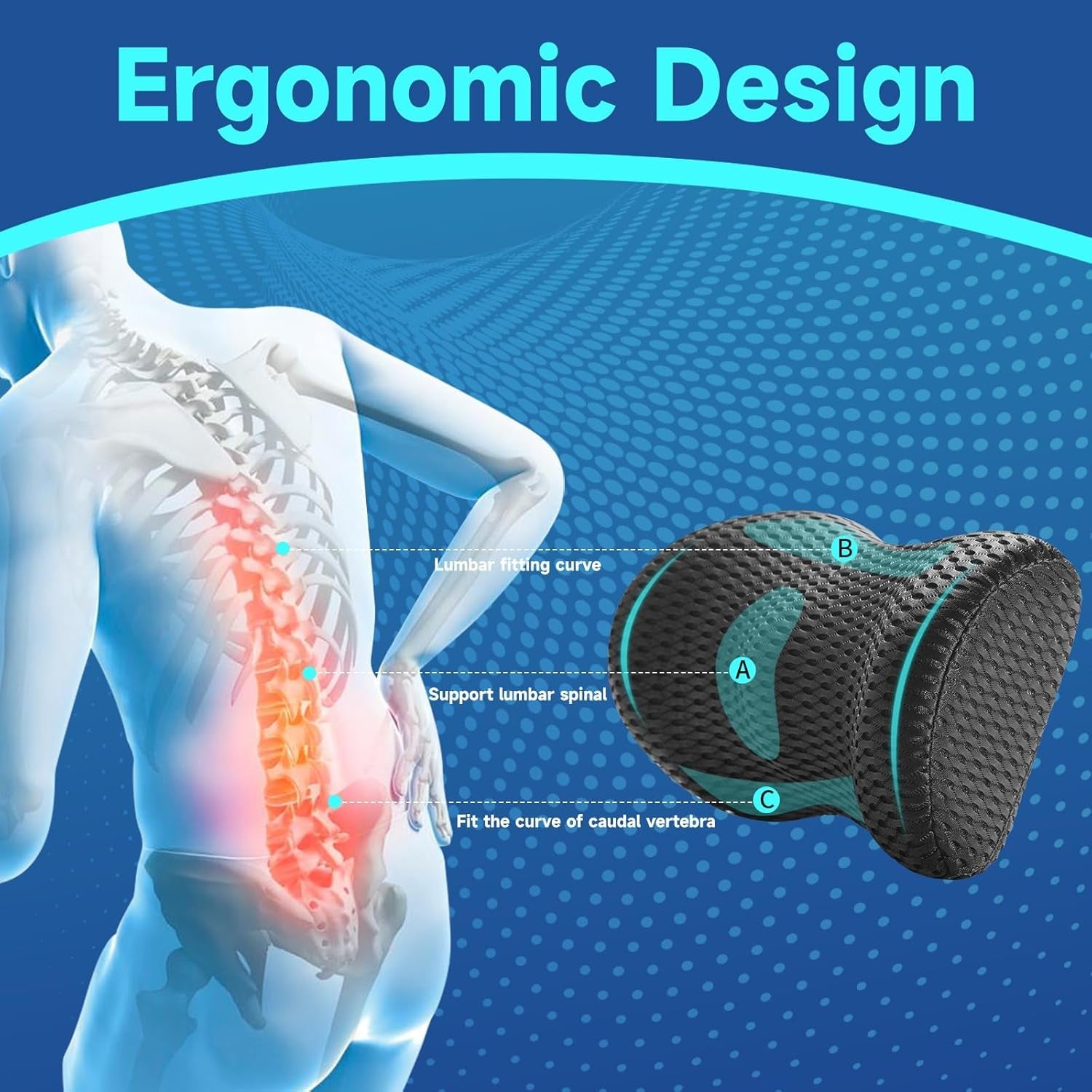 Lumbar Support Pillow for Office Chair, Car Lumbar Pillow, Memory Foam Back Support Cushion with Breathable 3D Mesh Back Support for Office Chair Back Support Backrest 3D-Small