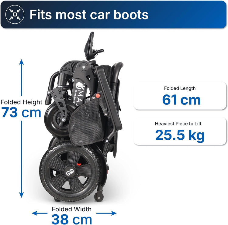 Electric Wheelchair for Adults with One Button Auto Fold, 27 Miles Battery Range, Only 25 Kg Wheel Chair, 160 Kg Weight Capacity, Car Boot Friendly, 45 Cm Seat, All Terrain, IQ-7000 by Majestic