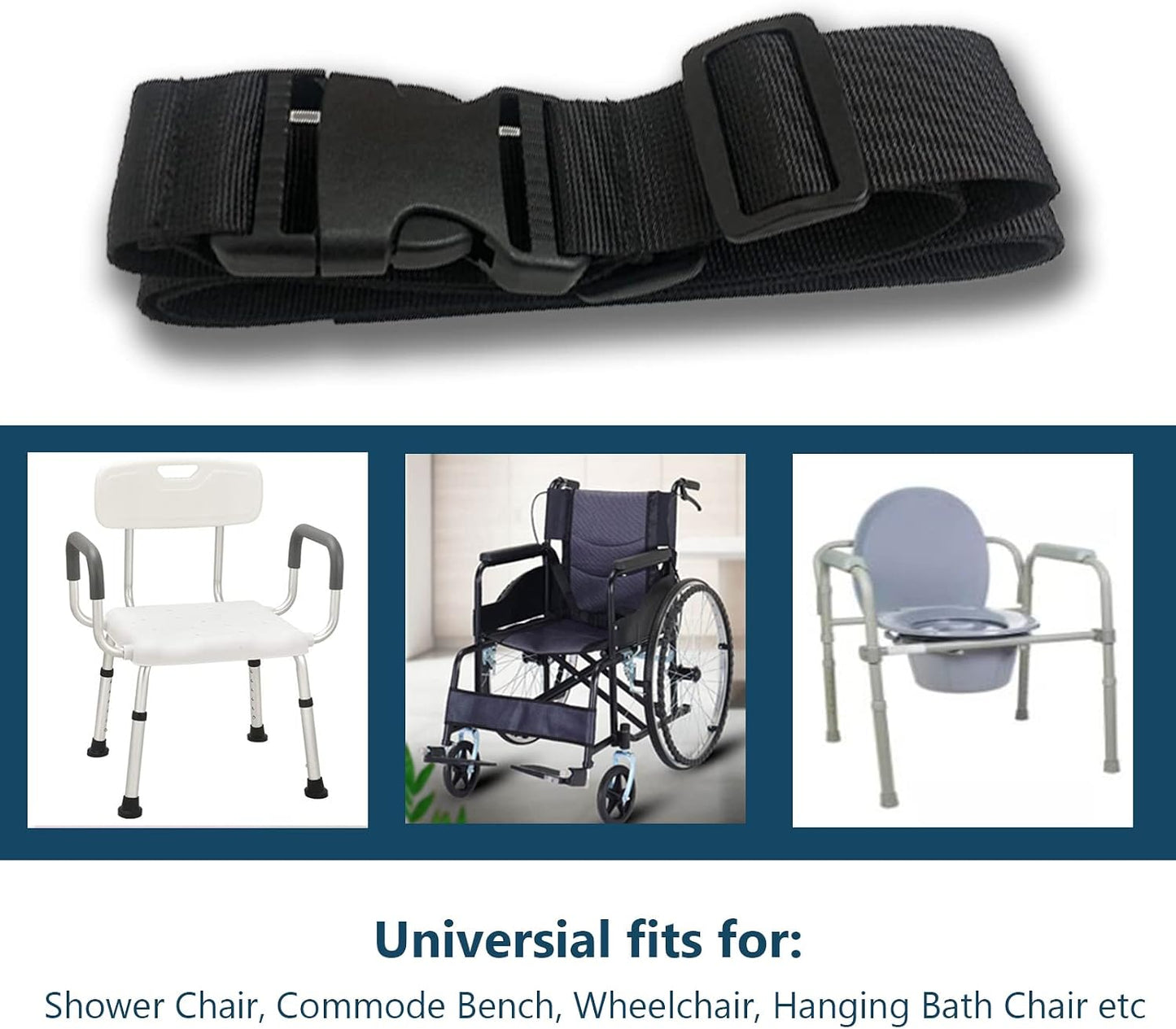 Elderly Shower Chair Seat Anti-Slip Belt, Bath Bench Buckle Strap Nursing Care Supplies for Disabled Bedridden Patient (1.5"W, Black)