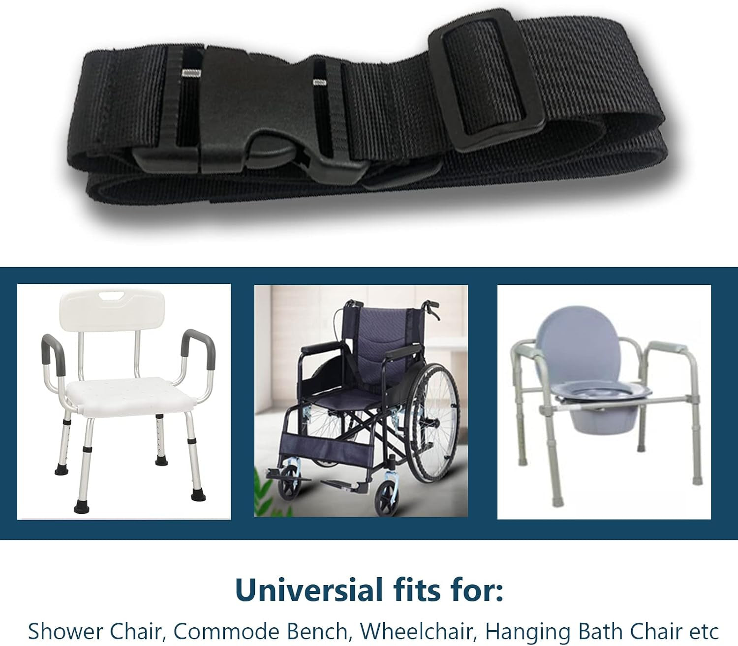 Elderly Shower Chair Seat Anti-Slip Belt, Bath Bench Buckle Strap Nursing Care Supplies for Disabled Bedridden Patient (1.5"W, Black)