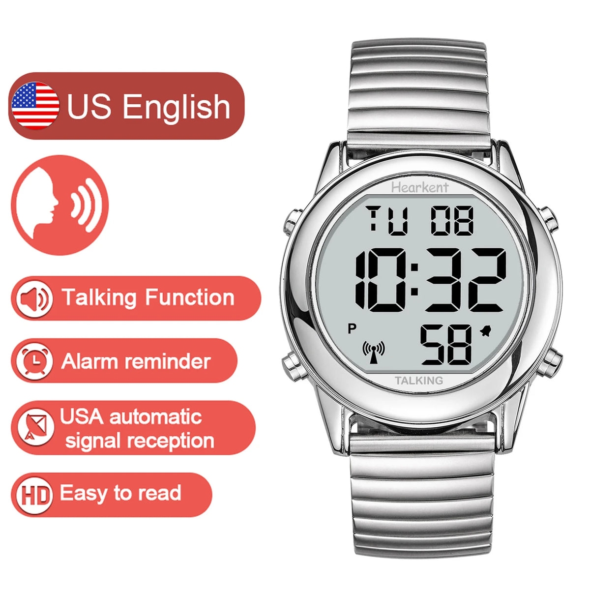 Man'S Watch for Blind Atomic Talking Watch German/English Radio Controlled Elderly Clock Watch with Alarm Wrist Watches