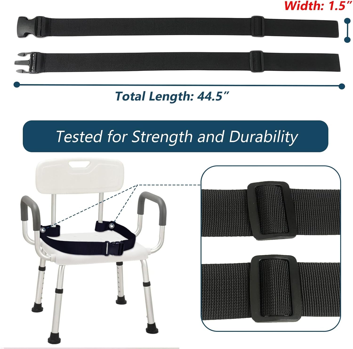 Elderly Shower Chair Seat Anti-Slip Belt, Bath Bench Buckle Strap Nursing Care Supplies for Disabled Bedridden Patient (1.5"W, Black)