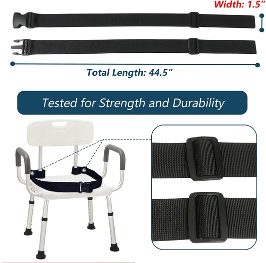 Elderly Shower Chair Seat Anti-Slip Belt, Bath Bench Buckle Strap Nursing Care Supplies for Disabled Bedridden Patient (1.5"W, Black)
