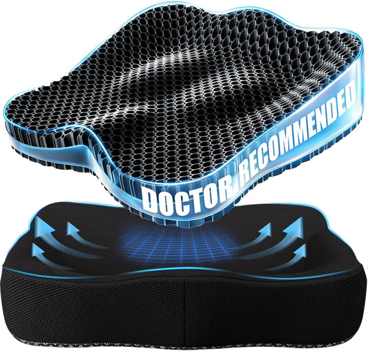 Gel Seat Cushion for Office Chair, Car Seat Cushion Chiar Ergonomic Anti-Slip Gel Non-Slip Seat Back Butt Support Cushion, Tailbone, Sciatica Long Sitting Tailbone Pain Relief