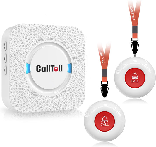 Wireless Personal Alarms for Elderly Call Button Panic Alarm 500Ft Nurse Call Bell Patient SOS System for Home/Personal Caregiver Pager with 1 UK Plug-In Receiver 2 Waterproof Buttons