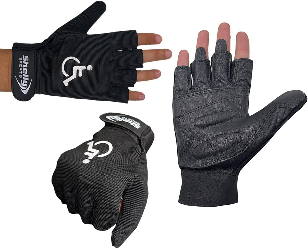 Wheelchair Gloves Real Leather Palm Gloves Mobility Padded Gloves Breathable, Fingerless Bike Gloves with Anti-Slip Grip Lightweight Cycling Gloves, Multicolor, M