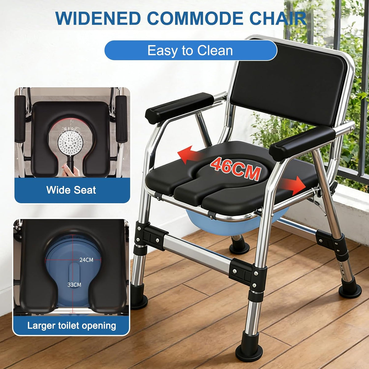 Bedside Commode Toilet Chair, Folding, Padded, Height Adjustable