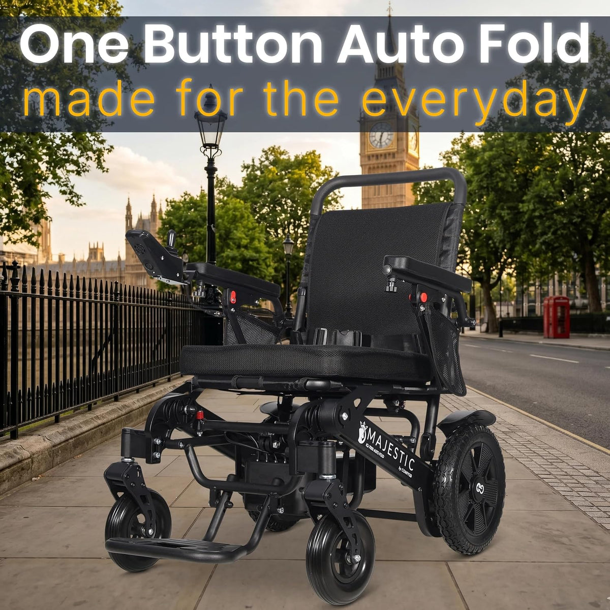 Electric Wheelchair for Adults with One Button Auto Fold, 27 Miles Battery Range, Only 25 Kg Wheel Chair, 160 Kg Weight Capacity, Car Boot Friendly, 45 Cm Seat, All Terrain, IQ-7000 by Majestic