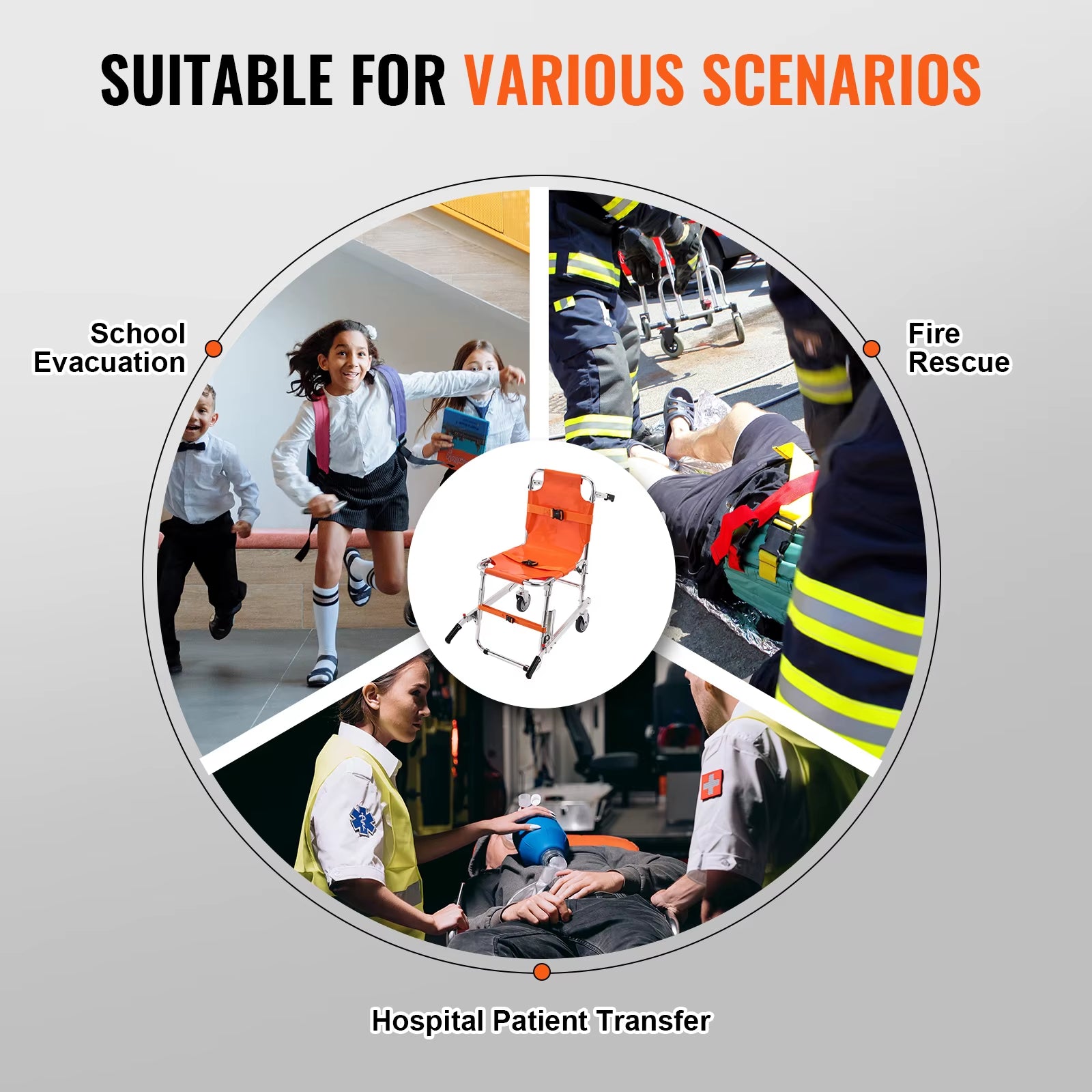 350Lbs EMS Stair Climbing Chair Foldable Stair Wheelchair Ambulance Firefighter Evacuation Use for Elderly Disabled