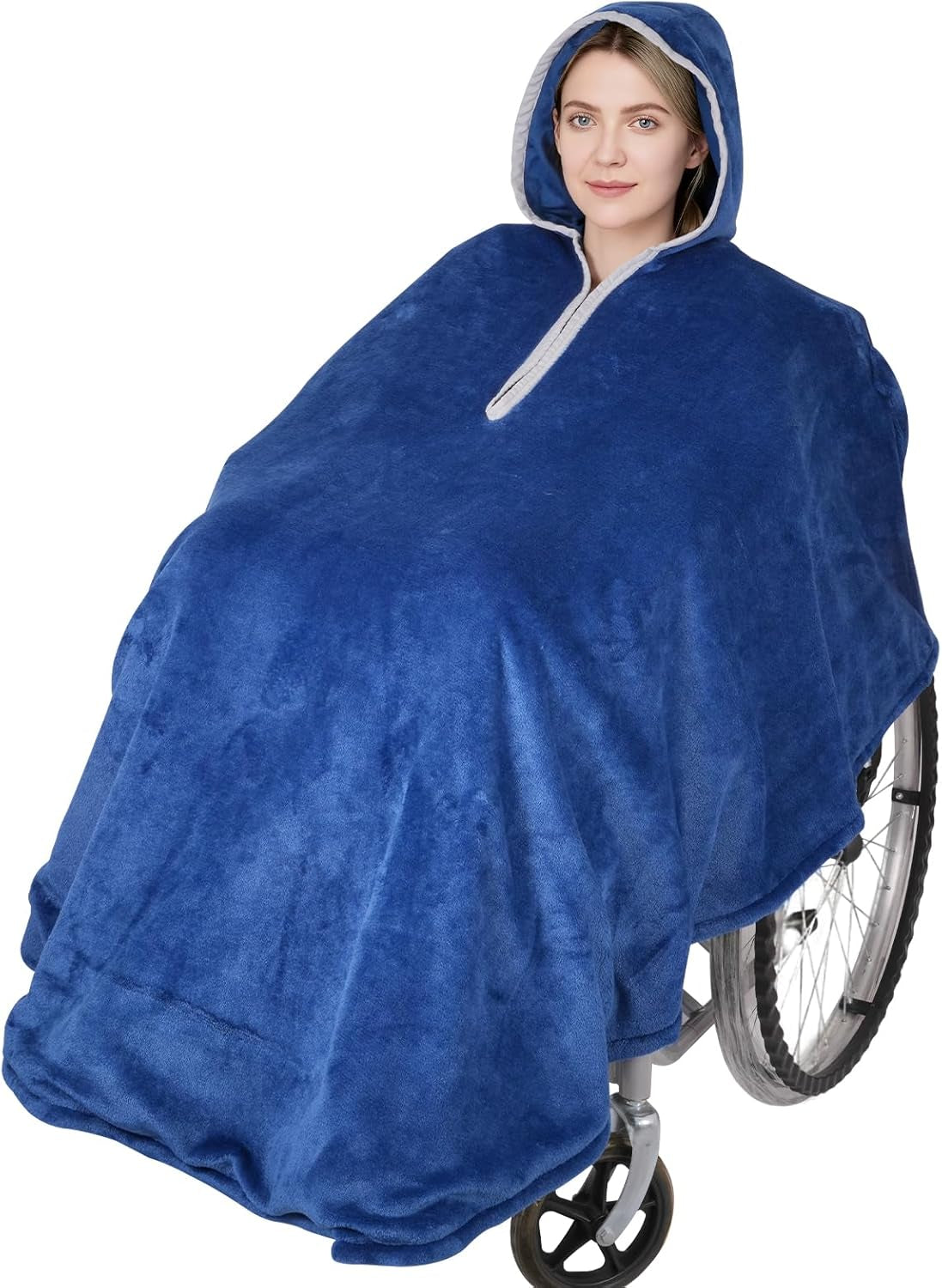 Wheelchair Windproof and Warmth，Hooded, Zipped with 2 Pockets, Double - Layer Soft Fleece,Soft & Skin - Friendly,Perfect for Keeping Wheelchair Users Cozy