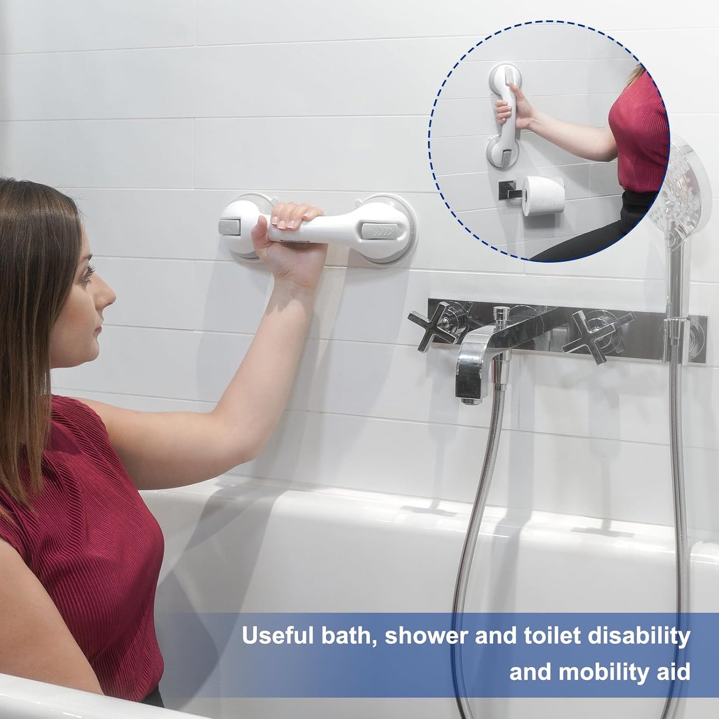 Suction Grab Rails for Bathroom, Elderly Suction Shower Handle | 1Pack, Strong Suction Cups, Tool-Free Installation, Portable, Shower Safety Aids Support, Bathroom, Elderly, Disability