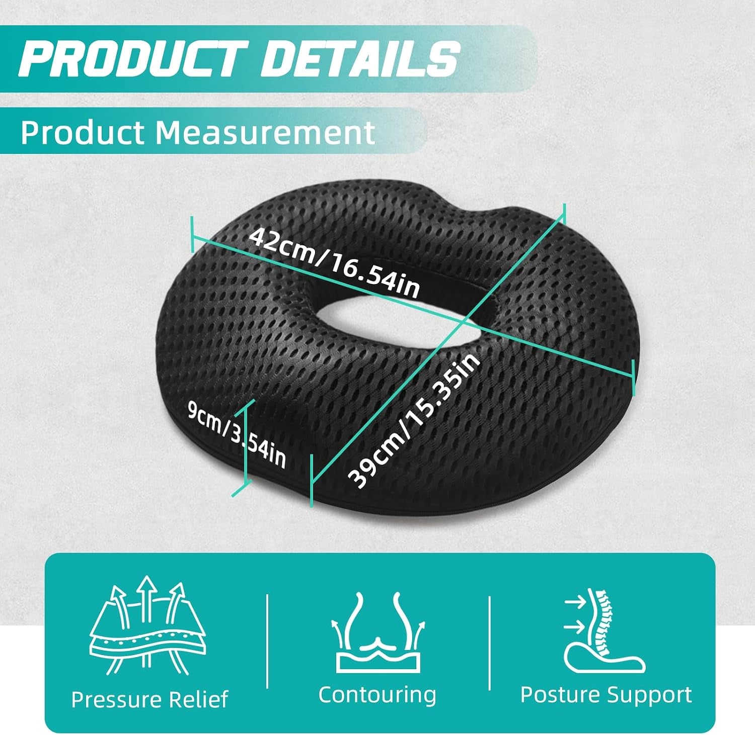 Donut Cushion & Coccyx Pillow for Tailbone Pain Relief with Large Airflow Hole, Dual U-Shape & Thigh Slope, Memory Foam Seat Cushion for Hemorrhoids, Postpartum – Office, Car, Wheelchair