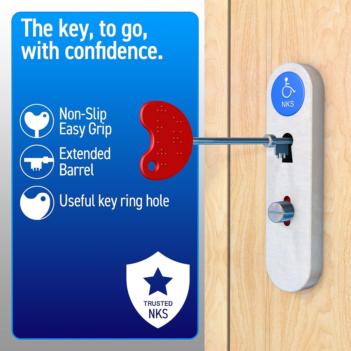NKS Radar Key with Easy Grip for Disabled Access | Red Plastic Head with Braille, Steel Key – Unlocks 10000+ Secure Toilets across UK