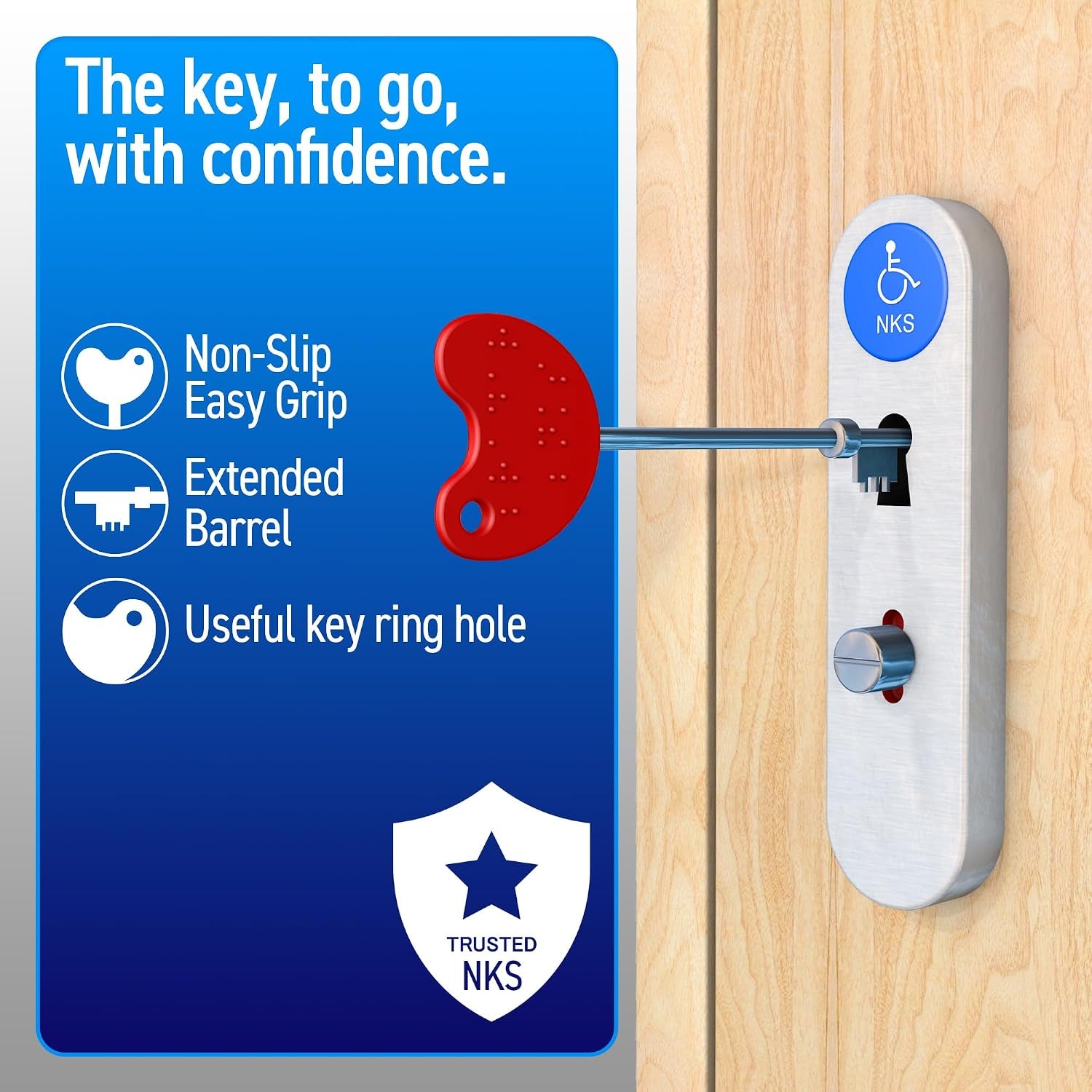 NKS Radar Key with Easy Grip for Disabled Access | Red Plastic Head with Braille, Steel Key – Unlocks 10000+ Secure Toilets across UK