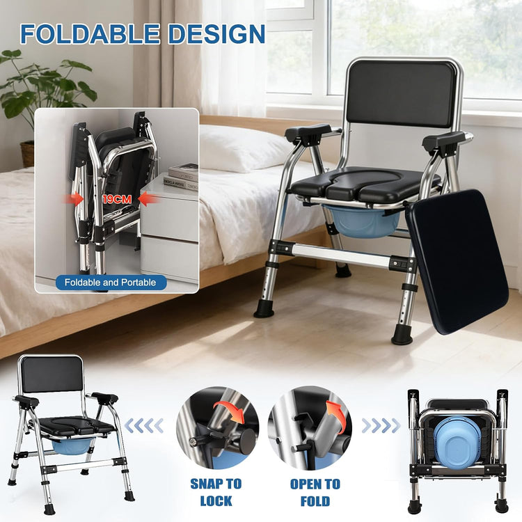 Bedside Commode Toilet Chair, Folding, Padded, Height Adjustable