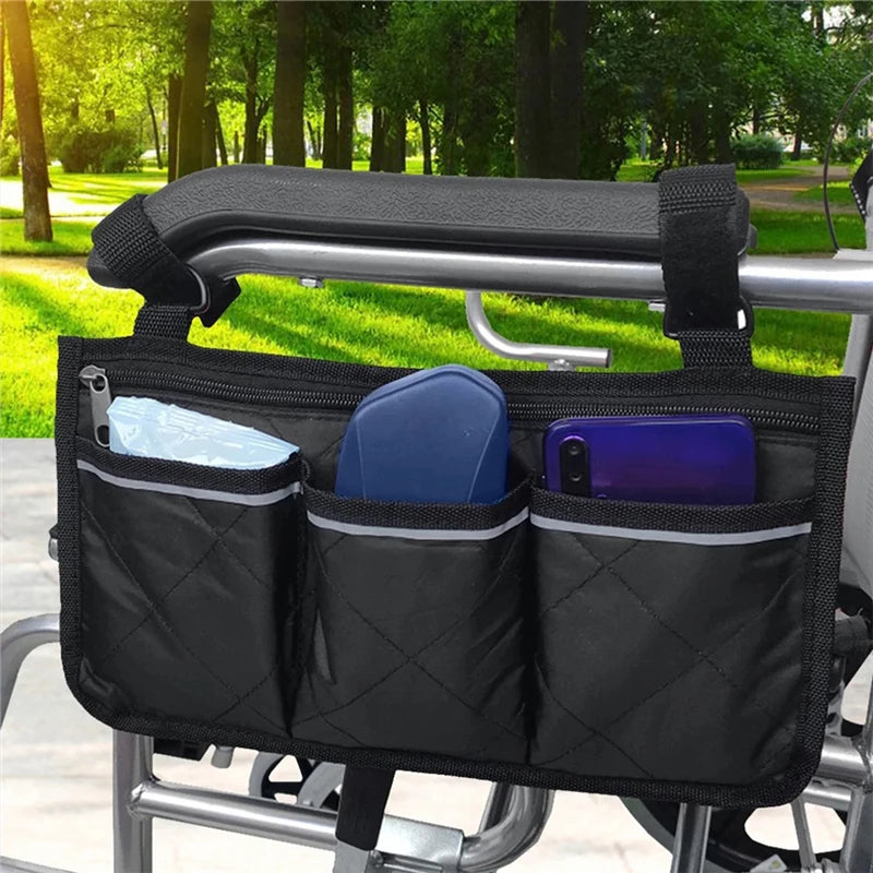 Wheelchair Bag Waterproof Pouch with Secure Reflective Strip Large Capacity Walker Storage Multifunctional