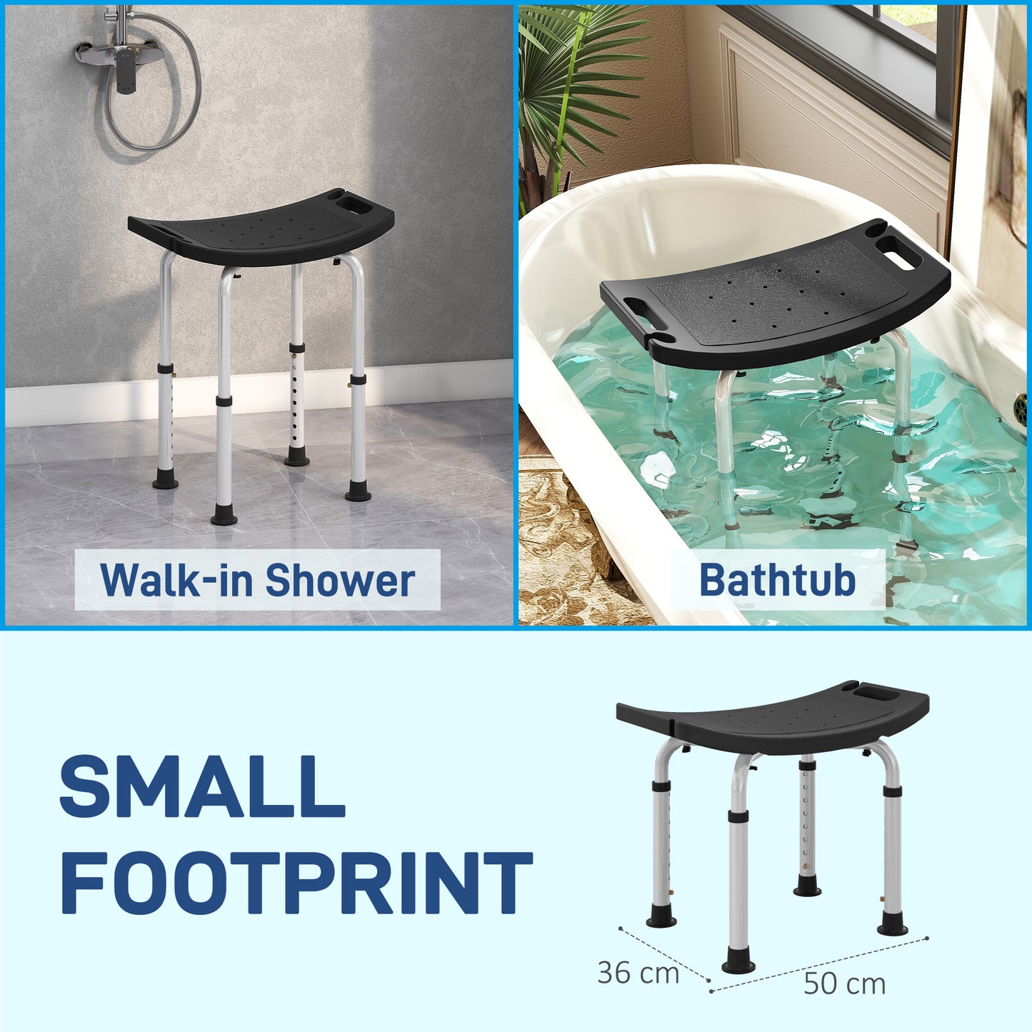 Height Adjustable Shower Stool W/ Non-Slip Foot Pads for Elderly Disabled